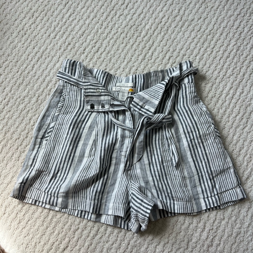 C&C California Black and White Striped High Waist Shorts
